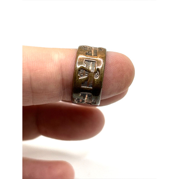 VTG Native American Size 6? 1" Solid Copper Ring Southwest Thunder Bird Signed - Picture 6 of 12